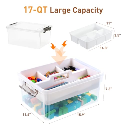 Citylife 17 QT Clear Craft Organizers and Storage Box with Handled Tray - size: 17 Qt- 1 Pack-H
