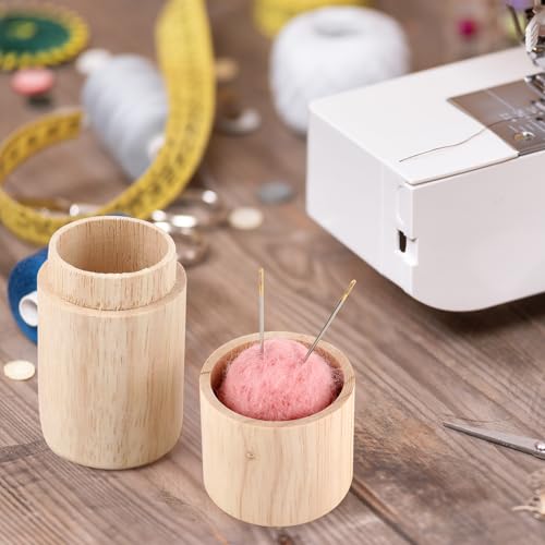 Wooden Sewing Case,Portable Sewing Needle Storage Case with 12 Needles,Portable Travel-Friendly Needle Holder Craft Organizer for Embroidery,Knitting and Sewing Essentials(Pink) - color: Pink