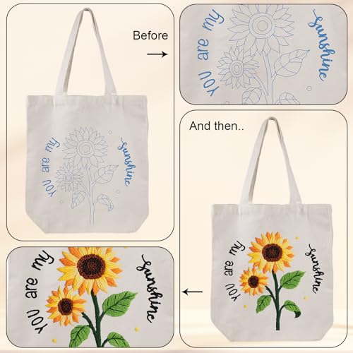 Louise Maelys Embroidery Kit Canvas Tote Bag with Sunflower Pattern - color: sunflower