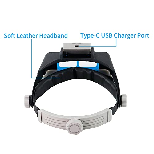 Headband Magnifier with Light，Rechargeable，Glasses for Close Work, 4 Lenses - color: 1.5x-3.5x - Optical Glass & Led Light