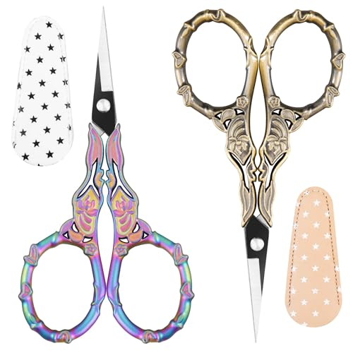 Small Craft Scissors with Cover, Comfortable Handles With Beautiful Butterfly Decos and Sharp Tips, Tools for Crochet, Embroidery,Sewing, Purple&bronze, PJ1631-1 - color: Purple&bronze