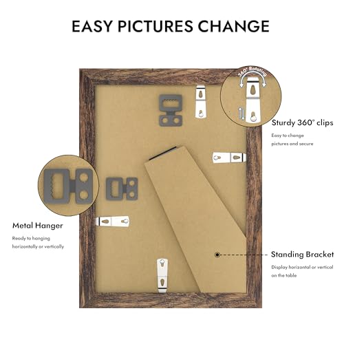 Hongkee 5x7 Picture Frame with Real Glass Wood Frame, 1 Pack (with Mat 4x6) - color: Rustic Brown, size: 5X7 in