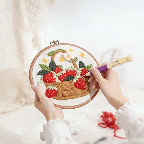 Needle Punch Kit, Adjustable Needle Length Embroidery Needle Punch with 3 Sizes, Embroidery Stitching Punch Needles Set for Adults Beginner