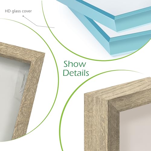 FrameWorks 8x10 Driftwood Wooden Shadow Box Frame – Soft Felt Back, Tempered Glass, and Included Elegant White Ball Push Pins - color: Natural, size: 8"x10"