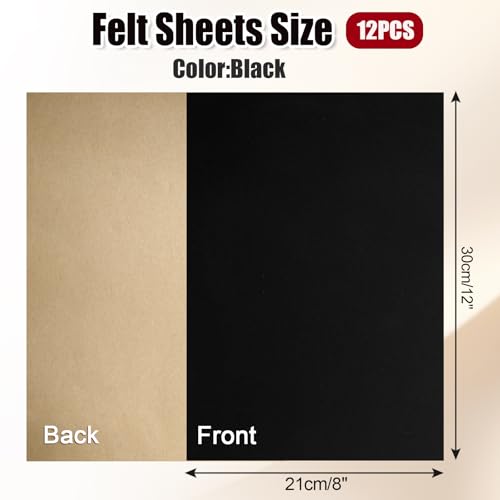 Biaungdo Black Self Adhesive Felt Sheets, 8 x 12 Inch, 12 Pcs - color: Black