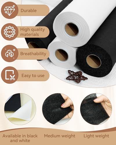 FIVEIZERO Medium Weight Non-Woven Fusible Interfacing for Sewing-12in×30yd - color: black-medium, size: medium weight