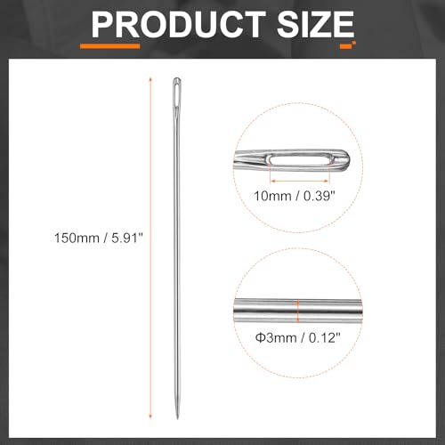 HARFINGTON 4pcs Upholstery Needles 3mm Diameter 150mm (5.91") Extra Long Large Eye Stitching Sewing Straight Hand Needles Stainless Steel for Leather Tapestry Embroidery Tufting Webbing - size: 150mm