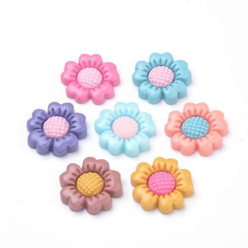 Beadthoven 200pcs 23mm Resin Flowers Cabochons Mixed Flatback Sunflower Slide Charm Beads No Hole for Women Girl Jewelry Making Supplies Home Party Decoration Scrapbooking Accessories - color: Sunflower-Mixed Color#23mm