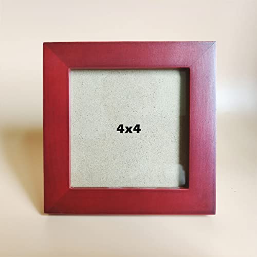 4x4 Picture Frames RED Solid Wood Frame, Plastic Panel (Film Needs to be Removed) Table or Wall.Front Window Opening 3.5x3.5 inch. - color: Red, size: 4x4
