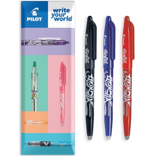 Pilot Frixion FR7 Heat/Friction Erasable Rollerball Pen 0.7mm Medium Point Black/Blue/Red (Pack of 3) - color: Black/Blue/Red