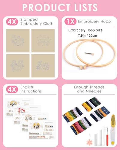 TINDTOP Embroidery Kit for Adult, Panda Embroidery Practice Kits - color: Panda 4 Sets