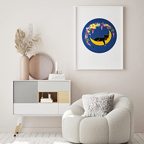 Louise Maelys Cat Moon Embroidery Kit for Beginners Floral Design - color: kit-12