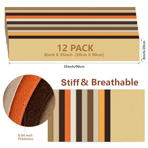 12 Rolls 8"x35" Large Stiff Felt Sheets, 1mm Felt Fabric Sheet for Crafts - color: Brown Series
