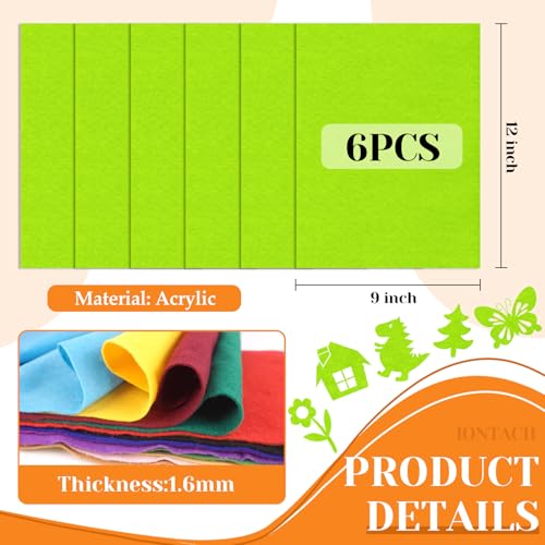 IONTACH 9" X 12" Soft Felt Sheets 1.6mm Thick (6 Packs, Apple Green) - color: Apple Green