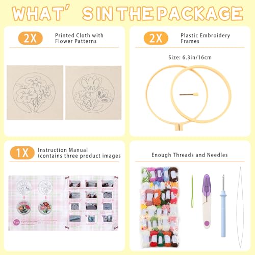 ojustbeok 1 Set Punch Needle Embroidery Starter Kits Includes Punching Needling Fabric with Pattern, Yarns, Embroidery Hoops, Sewing Needles, Instruction for Adults Beginner DIY Handmade Crafts Gifts