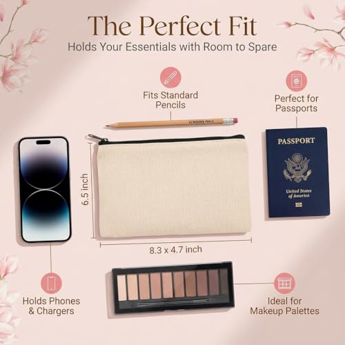 40pcs Blank canvas Zipper Pouch Makeup Bags Bulk, Smooth Zipper Pencil Case - color: Beige, size: 8.3x4.7