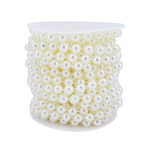 8MM Beaded Trim Ivory Crafts Faux Pearl Beads Garland Roll Strand 33FT - color: Ivory, size: 8mm