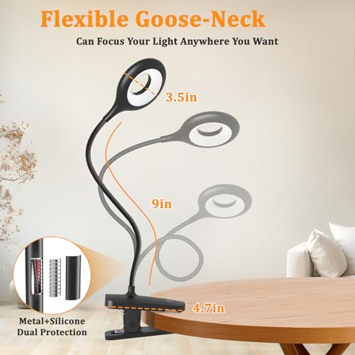 Rechargeable Clip Light, LED Bed Reading Lamp for Headboard & Desk - color: Black