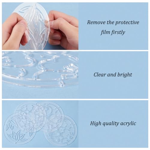 BENECREAT 4Pcs Acrylic Sashiko Stencil, 4.5inch Flower Acrylic Embroidery Tool Drawing Line Template for Hand Quilting and Embroidery, 2mm Thick
