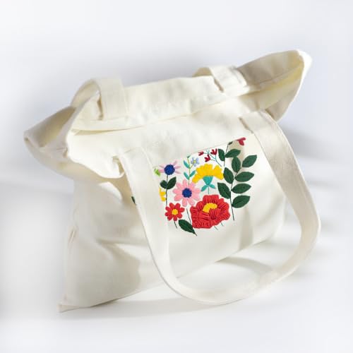 Huacan Embroidery Canvas Bag Kits for Adults Beginner Stamped Flowers Pattern DIY Cross Stitch Printed Flower Stitching Sewing Kit - color: Flower 7