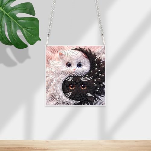 JISHSHAY Diamond Painting Hanging Pendant Cat Yin Yang Diamond Art Hanging Ornament Animal Gem Art Pendant Gem Painting Wind Chimes Mosaic Kits for Adult Windchimes Embroidery Suncatchers Sun Catchers - color: Cat