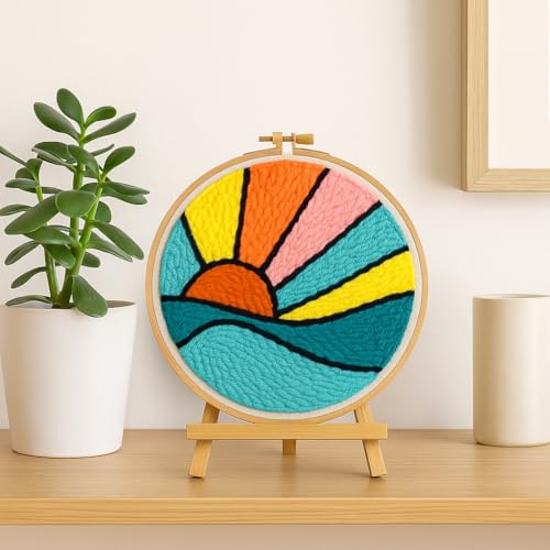 CELCRAFTIQUE Punch Needle Kits for Adults Beginner, Tool with Punch Needle Fabric, Hoops, Yarns and Sewing Needles (Morning Glow) - color: Morning Glow