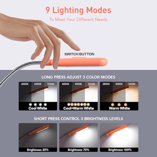 VAVOFO Rechargeable Reading Light, Clip on Book Light for Reading in Bed - color: Orange