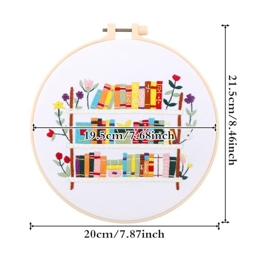 Embroidery Kit for Beginners, Needlepoint Kits for Adults with Bookshelf Stamped Pattern Hand Crafts, Adults Starter Cross Stitch Kit DIY Needlepoint with Hoop, Needles Stamped Patterns DIY Supplies - color: Bookshelf
