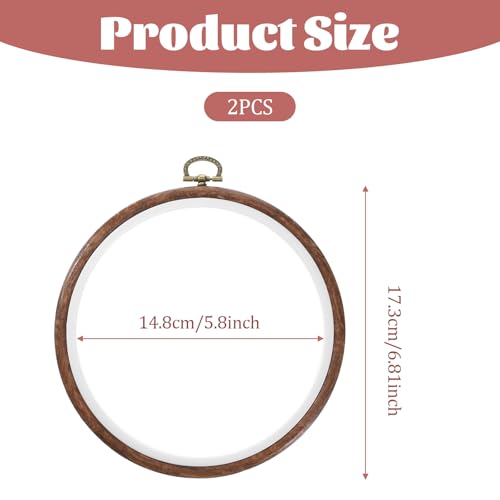 2 PCS Cross Stitch Hoop, 6 Inch Round Embroidery Hoop Frame Imitated Wood Display Frame Embroidery Hoops Circle Cross Stitch Hoops Ring for Art Craft Sewing Hanging Ornaments Decoration