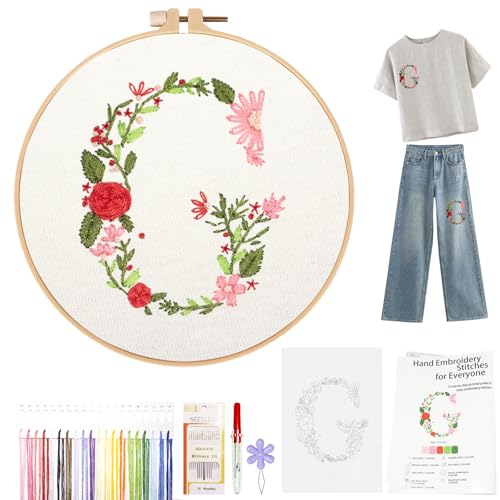 Topapfo Alphabet Letter G Stick and Stitch Embroidery Stabilizers for Clothes, Beginners Embroidery Patterns Kit for Cothing T-Shirt Jeans Tote Bags Crafts - color: G