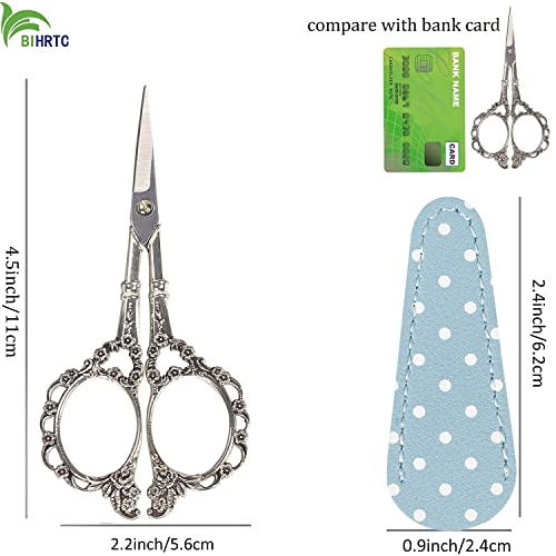 BIHRTC 4.5inch Plum Blossom Embroidery Scissors with Leather Case - style: Vintage Silver