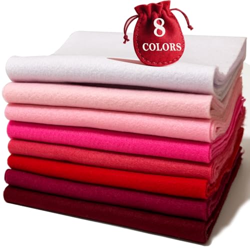 Red Pink 8 Assorted Soft Felt Sheets Fabric, Each 8'' x 36'' 1.6mm Thick - color: Red Pink Series