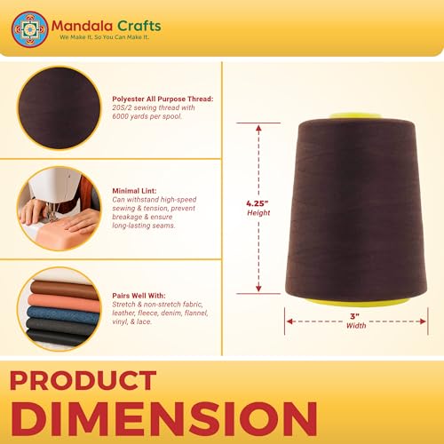 Mandala Crafts 20S/2 Dark Brown Polyester 4 Pack of Serger Threads Cones - color: Dark Brown, size: Pack of 4 20S/2 24000 YDs