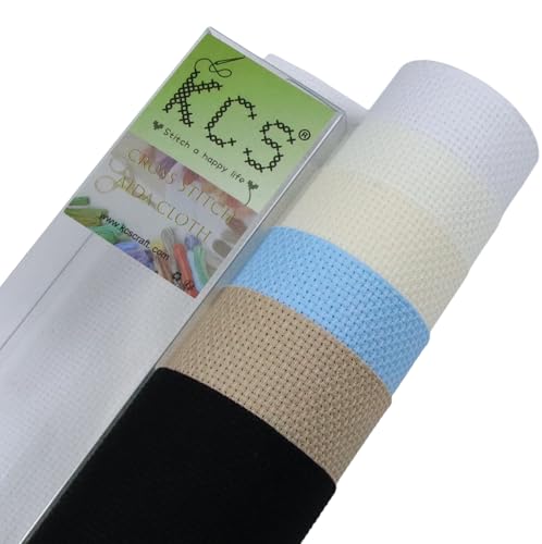 KCS 6 pc of 15" x 18" (38cmx45cm) Counted Cotton Aida Cloth Cross Stitch Fabric Rolled Box (16CT-A) - color: 16ct-a