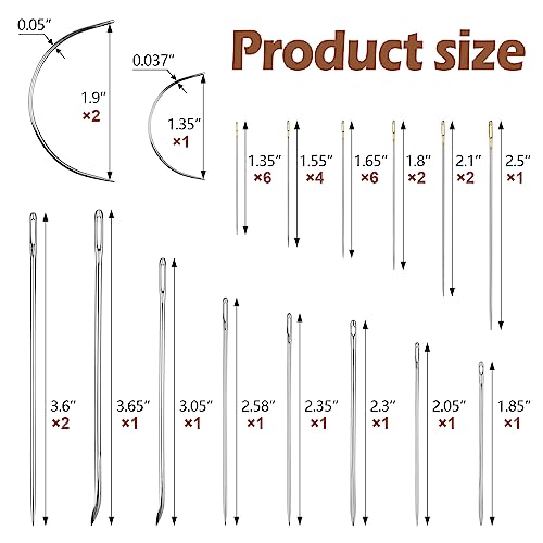 FIVEIZERO Heavy Duty Hand Sewing Needles Set - Large Eye Leather Sewing Needles for Hand Stitching,Upholstery, Carpet,and Canvas Repair, Including Curved Sewing Needles and Needle Threaders