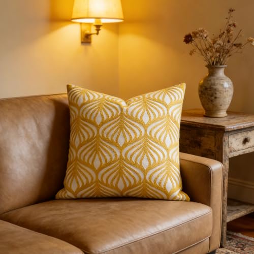 Slow Cow Embroidered Throw Pillow Cover 18 x 18 Inch Yellow - color: Yellow Leaves, size: 18" x 18" (Pack of 1)