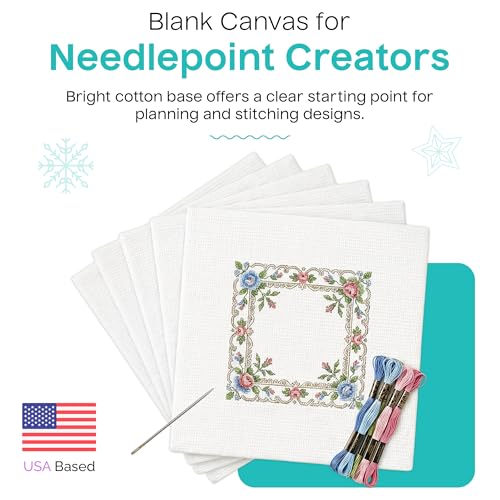 Aspen Lane 18 Mesh Blank Needlepoint Canvas 8" x 8", Cotton White, 6 Pack