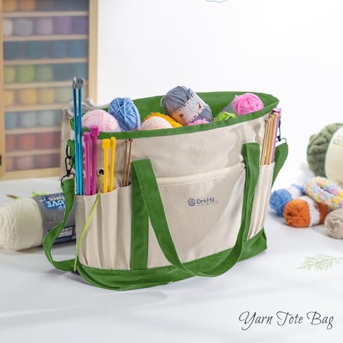 Large Yarn Bags for Crocheting, Canvas Crochet & Knitting Project Tote - color: Lime, size: Large-15”