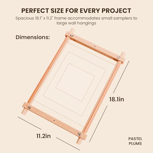 Easy Assembly Cross Stitch Frame - Tool Free Embroidery Frame (18" x 11.1") Needlework Supplies for Embroidery - Scroll Frames for Cross Stitching - Professional Grade Wood Needlepoint Frame