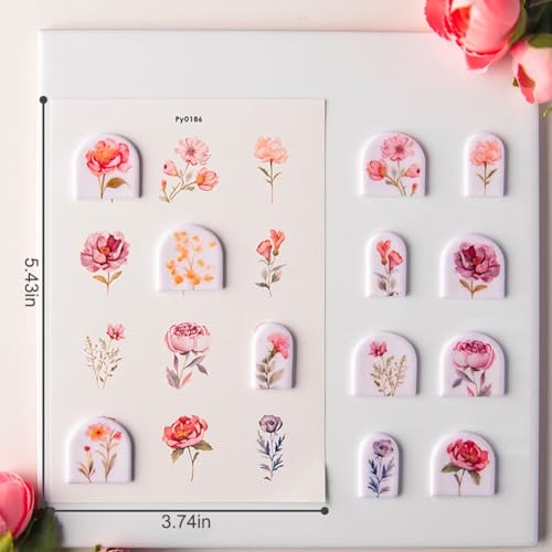 KABAKE Polymer Clay Transfer Paper 4 PCS Colorful Flowers Water Soluble Transfer Sheet for Earrings Jewelry Making - color: Wild Flower