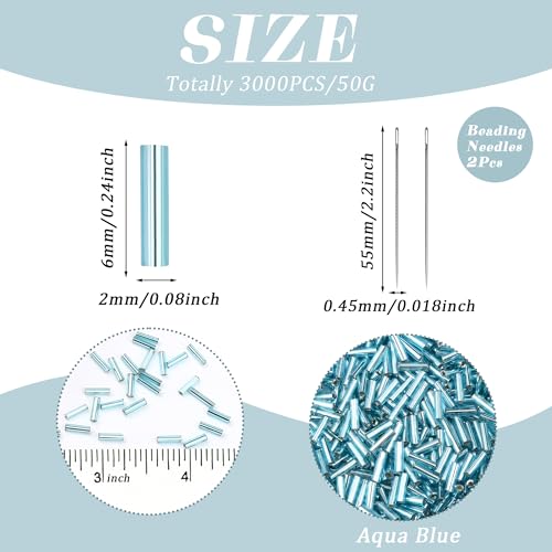 XIANNVXI 3000pcs Teal Glass Bugle Beads - color: Lake Blue