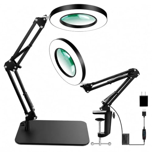 12X Magnifying Lamp with Light, 2-in-1 Clamp Desk LED USB to AC Plug - size: XX-Large