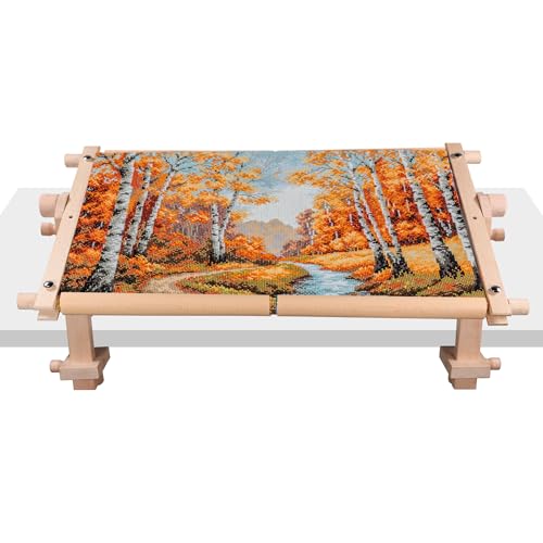 Simple Embroidery Frame and Embroidery Holder Combo Set，Beech Wood Fixable Desktop Cross Stitch Scroll Frame, Quilting Frames, Stitching Frame for Sewing, Cross Stitch, Needlepoint Holder - style: 21" x 12"