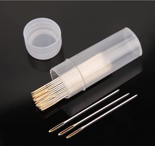 90pcs Large Eye Sewing Needles in Transparent Box with 3 Stainless Steel Needle Threader for Cross Stich and More (22# 24# 26#)