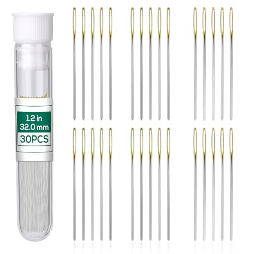 FTEVEN 30PCS Cross Stitch Needles, Size 28 Embroidery Needles Large Eye - size: golden 1.2in