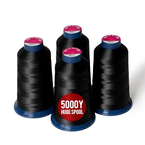 BAI Embroidery Machine Thread, 4 Spools Black Polyester Embroidery Thread, 5000 Yards Each, 40WT High-Speed Thread for Commercial Multi-Needle Machines, Hats, Logos & Bulk Production - color: 4 Balck