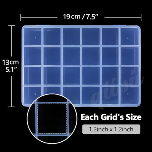 qiipii 2Pcs 24-Grid Clear Plastic Organizer White Fixed Compartment Storage Box for Rhinestones Beads, Earrings Art DIY Craft Jewelry, Diamond Accessories Small Parts, Items (7.48"L x 5.12"W x 0.6"H) - color: 24 Grids, size: 2 Pcs