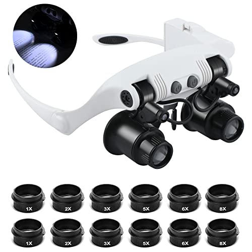 Hands Free Head Magnifying Glasses, Magnifier with Light (1X-8X) - color: Black Head Magnifying Glass