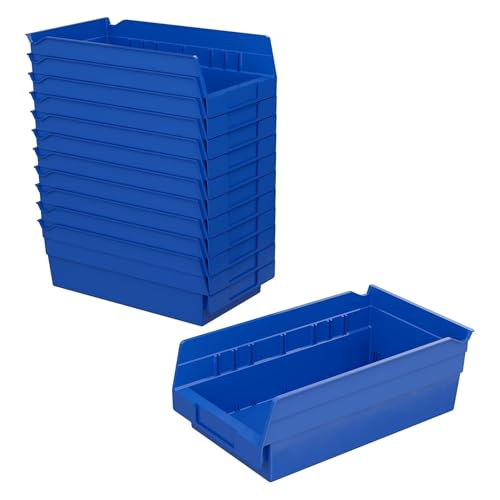 Akro-Mils 30130 Heavy Duty Plastic Shelf Bins, 12"x 6.5"x 4", Blue, 12-Pk - color: Blue