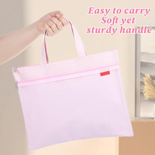Needlepoint Project Bag 13.6" x 11" Mesh Zipper Pouch Double Pocket Waterproof Carrying Bag with Handle for Sewing Organizer Storage Arts Coloring Books Cross Stitch Embroidery Supplies(Pink)